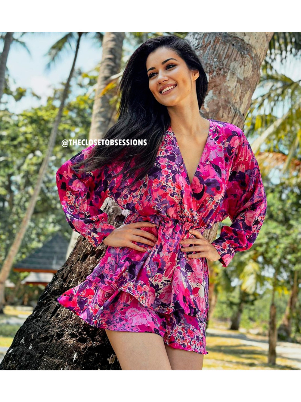 ZARA Pink Floral V Neck Mini Dress NWT Flounce Hem Resort Vacation Dress M